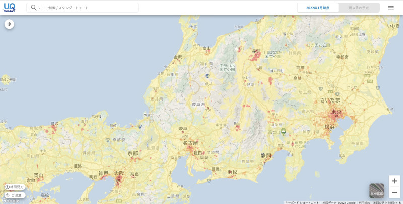 Wimaxの5G対応エリア画像
